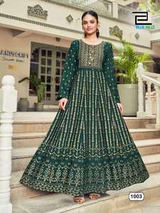 Elegant Embroidered Foil Print Sequins Anarkali <b>Kurti</b> Latest Designer Style Women's Wedding/Party Wear Stock Bulk Orders Welcome - Product Image 3