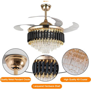 Đánh bóng vàng có thể thu vào lớn sang trọng Đèn Chùm Pha Lê Quạt trần LED Dimmable ánh sáng hiện đại không cánh quạt trần FO tiền sảnh - Product Image 5