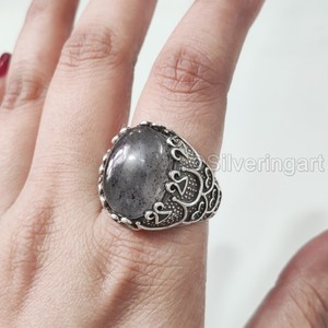 Grossiste Bague pour hommes Quartz rutile noir naturel Pierre précieuse Bague de naissance d'avril Bijoux vintage arabe Bague en argent sterling 925 - Product Image 2