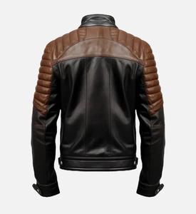 Veste en cuir de motard bicolore pour hommes avec fermeture à glissière Style hiver décontracté fini - Product Image 5