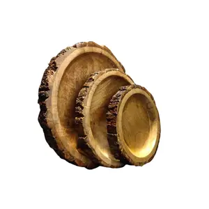 טבעי בציר עיצוב עץ עגול סלט קערת הגשה סט של שלוש חתיכות הגשת עץ קערות מזון בטוח