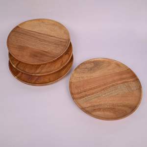 Lot de 4 assiettes à dîner en bois d'acacia pour plats, collation, dessert, assiettes en bois naturel, vaisselle de service pour le dîner - Product Image 3