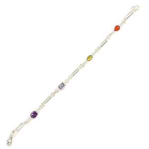 925 Sterling <b>Silver</b> Colored Stone Paperclip Chain <b>Bracelet</b> Elegant Fine <b>Bangle</b> - Product Image 3