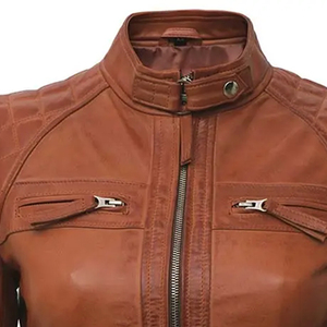 2024 New Arrivals Women's Unique Design <b>Long</b> <b>Leather</b> <b>Jacket</b> Stand Collar Canvas Fabric Hot Selling Winter Outdoor Wear - Product Image 6