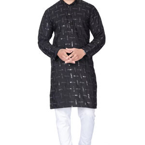 Elegante algodón estampado sin arrugas hombres étnicos modernos Festival y boda fiesta desgaste pesado bordado diseñador Kurta DE LA India - Product Image 1