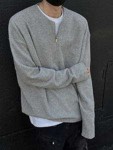 Sudadera con Cierre de Cremallera para Hombre, Color Sólido, Estilo Holgado, Manga Larga, Cuello Redondo, Versátil e Informal - Product Image 4