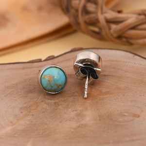 Kingman Turquoise Beaded Sterling Silver Stud Earrings with Bezel Setting Luxury Boho Jewelry for Party & Gift - Product Image 2