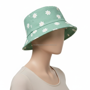 Chapeau Bob Tendance Vert Sauge à Imprimé Marguerites Unisexe en Coton, Casquette de Pêcheur Florale pour l'Été, Vert Pastel, Protection Solaire pour l'Extérieur et la Plage - Product Image 6