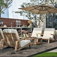 Ensemble canapé individuel et table basse en bois massif pour extérieur, idéal pour cour, hôtel, gîte, balcon, salon et loisirs