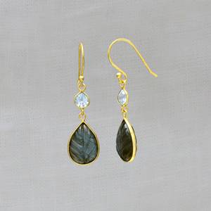 Tendance Labradorite et topaze bleue sculptée pierres précieuses en argent Sterling 925 pierres précieuses solides boucles d'oreilles en argent cadeau pour les femmes - Product Image 1