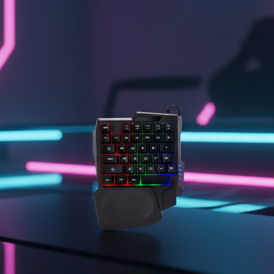 Keywin K5 Factory Custom Hot Design LED Light Ergonomic One Handed Mini Gaming Keyboard 35 Keys Single Hand Keyboard OEM