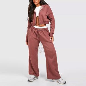 Survêtement décontracté d'hiver pour femme, à capuche, délavé à l'acide, avec cordon de serrage, grande taille, imprimé, orné de strass, 100 % coton respirant - Product Image 1