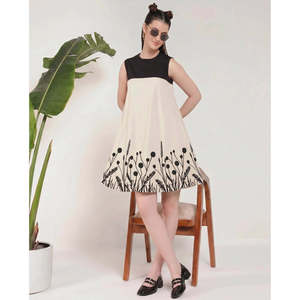 DEEBACO Vestido de algodón para mujer, corte A, largo por encima de la rodilla, festivo, elegante, cuello redondo, sin mangas, informal, a la moda, con estilo - Product Image 1