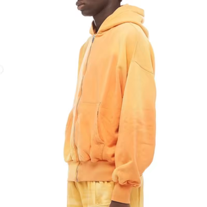 Custom Embroidery Logo Streetwear No <b>String</b> Fleece Blank Zip Up Vintage 400g Double Layer Acid Wash Sun Faded Distressed Hoodies - Product Image 4