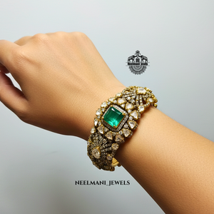 Pink and Green Moissanite Stone Mossitate Polki <b>Bracelet</b> and Bangle - Product Image 5
