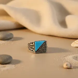 Anillo de Plata 925 con Turquesa y Marcasita, Elegante, Estilo Hip-Hop, Joyería de Regalo para Mujer, Oro de 18K, Acero Inoxidable, Número 'IS' - Product Image 1