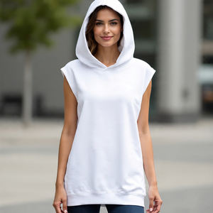 เสื้อมีฮู้ดแขนกุดเปิดไหล่ตกขนาดใหญ่สำหรับผู้หญิงชุดออกกำลังกายฟิตเนสทรงหลวมมีฮู้ดแขนยาว - Product Image 2