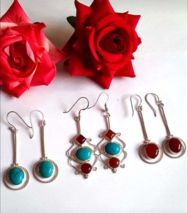 Best Looking Women's Vintage Style round & Square Silver Plated Gem <b>Earrings</b> Carnelian & <b>Turquoise</b> Gold Plated Dangle Jewelry - Product Image 1
