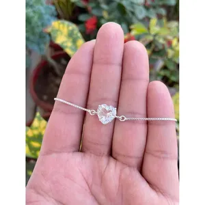 14K Gold 18K Rose Gold Plated 925 Silver Clear Quartz Heart Chain <b>Bracelet</b> Rhodium Tennis Religious Featuring Diamond Pearl - Product Image 2