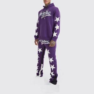 Chándal de chándal con estampado de farol ajustado de alta calidad para hombre, chándal apilado acampanado personalizado, patrón sólido para ropa de calle - Product Image 3