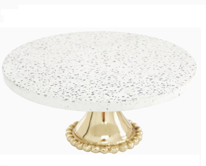 Soporte de pastel de metal estándar de latón AK con tapa de mármol blanco soporte de pastel hecho a mano para aniversario de boda/ocasión - Product Image 1