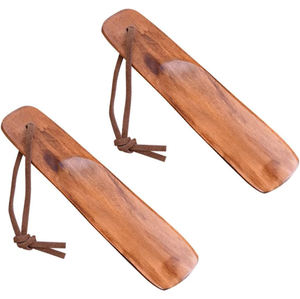 เชือกผูกรองเท้าไม้แบบแบนทำด้วยมือด้ามขัดมัน & ฮอร์นสีธรรมชาติพร้อมสายหนังขนาดเล็กสำหรับแขวนที่วางรองเท้าไม้ - Product Image 6