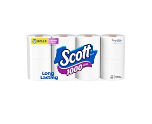 สก๊อต1000กระดาษชำระ, 8ม้วน, ปลอดภัย, 1-Ply เนื้อเยื่อห้องน้ำ - Product Image 1