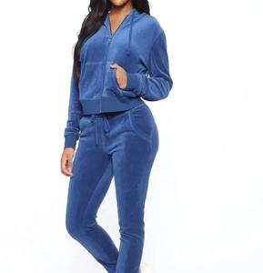 ชุดวอร์มสำหรับวิ่งจ๊อกกิ้งสีฟ้าล้วนสำหรับผู้หญิงเสื้อลำลองตัวยาวสวมใส่สบายมีดีไซน์ล่าสุด-หนึ่งชุด - Product Image 2