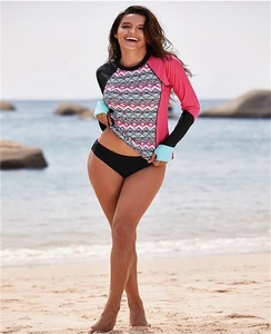 Haut de bain anti-UV à manches longues pour femme avec imprimé géométrique, en spandex et polyester - Product Image 6