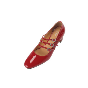 2025 personalizados nuevos zapatos de tacón medio de charol con tres hebillas, zapatos de tacón alto rojos Mary Jane, zapatos de tacón personalizados para mujer - Product Image 6