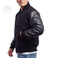 Blousons universitaires de baseball pour hommes de haute qualité, corps en laine, manches en cuir, col montant, vente en gros, fabricant OEM