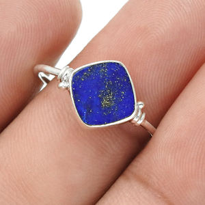 Best Selling New Design 925 Sterling Silver Natural <b>Lapis</b> <b>Lazuli</b> Gemstone Cushion Shape <b>Ring</b> Handmade Jewelry Wholesale Supplier - Product Image 4
