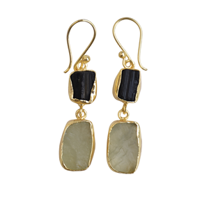 Pendientes de Prehnita con Turmalina, Diseño de Borla Chapada en Oro de 24K, 18K y 14K, Elegante Engaste de Bisel, Joyería de Latón para Regalo - Product Image 1