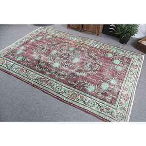 Turkish Large Rug 5.4x8.3 ft, <b>Red</b> Green Camouflage Rug <b>Wool</b> - Product Image 4