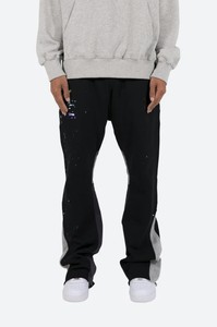 Pantalones de chándal negros de peso pesado OEM con logotipo personalizado, ropa de calle de lana para correr, dobladillo crudo, pantalones de chándal acampanados con estampado de abullonado apilado Unisex para hombre - Product Image 2