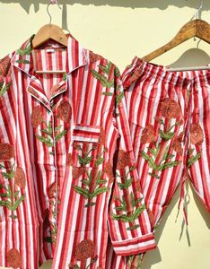 Conjunto de pijama de algodón de verano Unisex hermosa ropa nupcial de algodón indio para mujer Casual 100% algodón tejido regalo perfecto para ella - Product Image 1