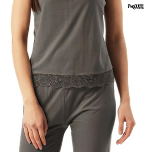 100% coton pour porter des femmes solide lavé polaire pyjama ensemble sans manches débardeur pantalon 2 pièces sans col séchage rapide - Product Image 3