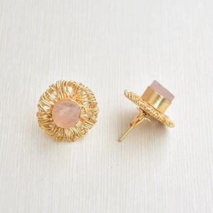 Boucles d'oreilles en perles de laiton en gros, boucles d'oreilles en pierre organique, finition en laiton satiné, design bohème chic, qualité d'exportation en vrac - Product Image 4