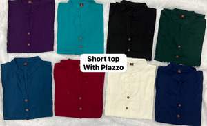 Bouton à la mode détaillant court rayonne uni Kurti avec palazzo parfait pour les filles de bureau et de collage - Product Image 6