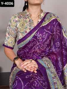 Les plus belles femmes de mariage et de festival portent des collections de saris en soie verte avec des pièces de chemisier imprimées Madhubani pour saree - Product Image 5