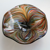 Bixuan Multicolor Swirl Stripe Mondgeblazen Glazen Schaal met Voet, Twee Maten, Zwarte Rand, Fruitplateau, Tafeldecoratie