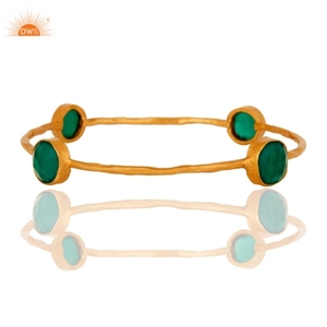 Multi <b>Green</b> Onyx Girls Fashion Bangle Indian Brass <b>Jewellery</b> Wholesaler Yellow Gold Plated Supplier - Product Image 3
