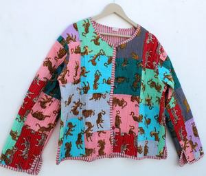 Chaqueta acolchada de algodón con estampado Kantha hecha a mano para mujer - Product Image 5