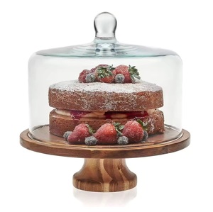 Elegant Design Wooden <b>Cake</b> Stand with <b>Glass</b> <b>Dome</b> Walnut Color for Kitchen & Table Top Decorative Purpose <b>Cake</b> Stand - Product Image 5