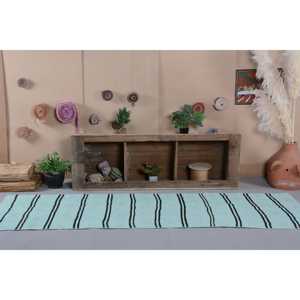 Tapis turc vintage moderne 2.8x9,7 pieds bleu noir Patchwork Design fait main en laine avec support en latex pour salon ou chambre à coucher - Product Image 1