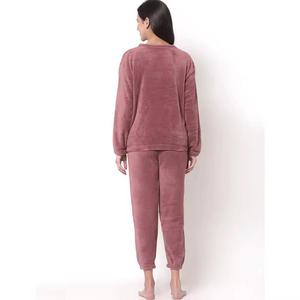 <b>Women's</b> Fluffy Coral Fleece Pyjama Velour Pullover Loose 10-Piece Plush Warm <b>Thermal</b> Front Logo Loungewear Pants Sleepwear Set - Product Image 3