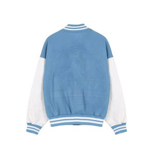 Chaqueta universitaria de manga de cuero de mezcla de lana con cuello levantado y chaqueta de invierno con logotipo frontal - Product Image 2