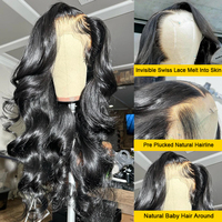 Perruque en cheveux humains vierges brésiliens bruts, ondulée, avec dentelle frontale transparente HD 13x4, vente en gros en vrac pour usines de perruques