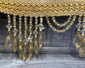 Bordure à franges perlées 4'' L, avec dessus en gimp - Or, tissu de marque ad - Product Image 2