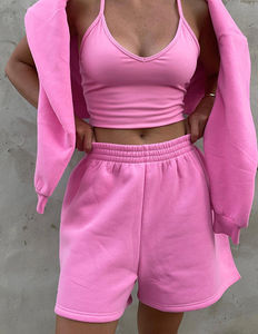 เซ็ตเสื้อสเวตเตอร์และกางเกงขาสั้นสำหรับผู้หญิงชุดเสื้อฮู้ดลำลองออกกำลังกายผ้าฝ้ายสีชมพูแฟชั่นใหม่ตามสั่ง - Product Image 6